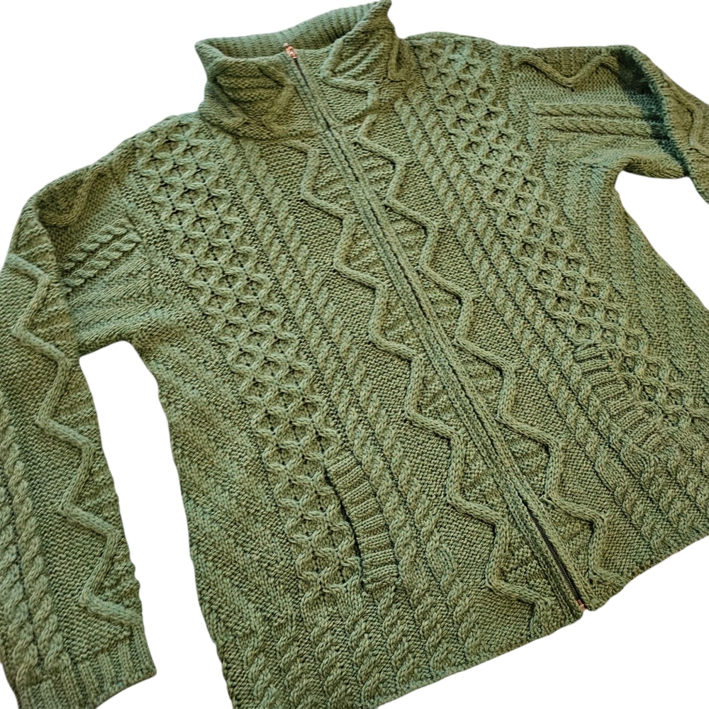 Aran Crafts Ireland 100% Merino Wool Full Zip Cardigan L - Picture 2 of 7